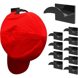 LunaLulinlk 10 PCS Adhesive Hat Hooks for Wall, Strong Hold Hat Hangers, Hat Holder Organizer for Wall, Door, Closet, Office, Bedroom (Black) - 1 of 4