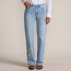 Lands' End Women's Petite Soft Denim Mid Rise Relaxed Straight Leg Jeans - 1 of 4