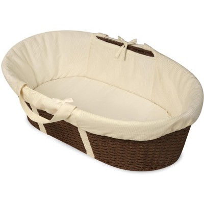 Espresso and Ecru Wicker-Look Moses Basket with Bedding