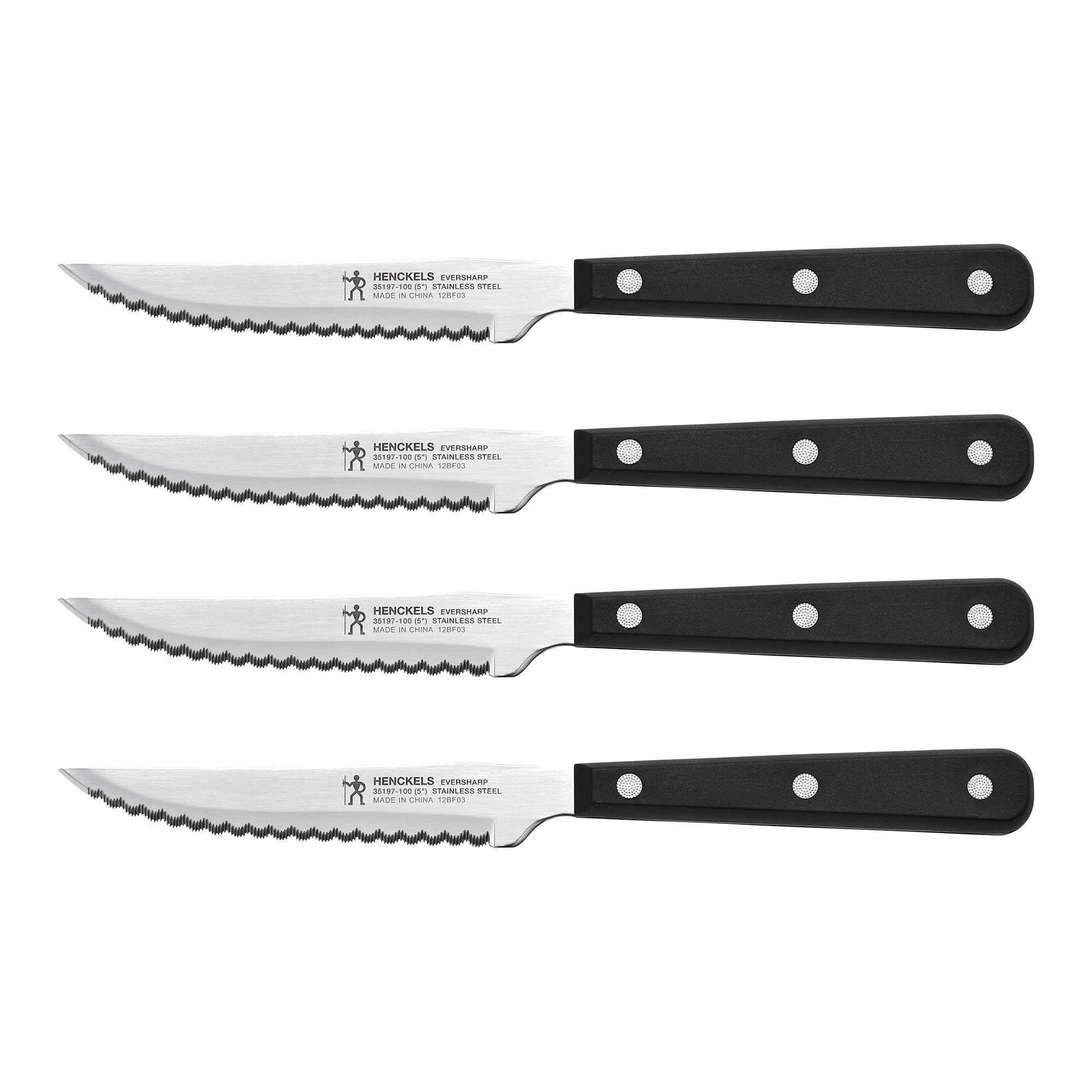 Henckels Eversharp 4pc Steak Knife Set: Dishwasher-Safe, Full Tang, Ergonomic Handle, 18/0 Stainless Steel Blade