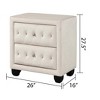 Gulches Crystal Tufted Sophia 2 Drawer Nightstand Cream Velvet Upholstery, Crystal Accents, No Assembly, 16"D x26"W x27.5"H - 2 of 4
