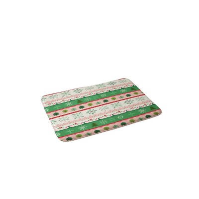 36"x24" Pimlada Phuapradit Snowflake Stripes Memory Foam Bath Mat Green/Red - Deny Designs