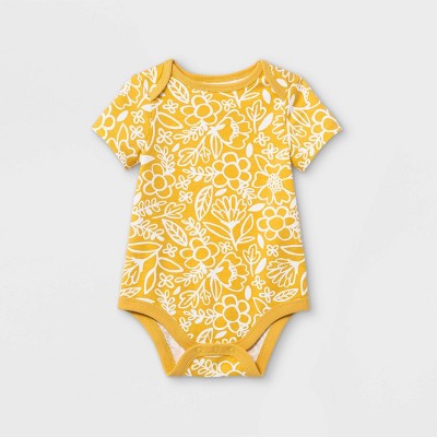 Baby Girls' Floral Short Sleeve Bodysuit - Cat & Jack™ Yellow 6-9M