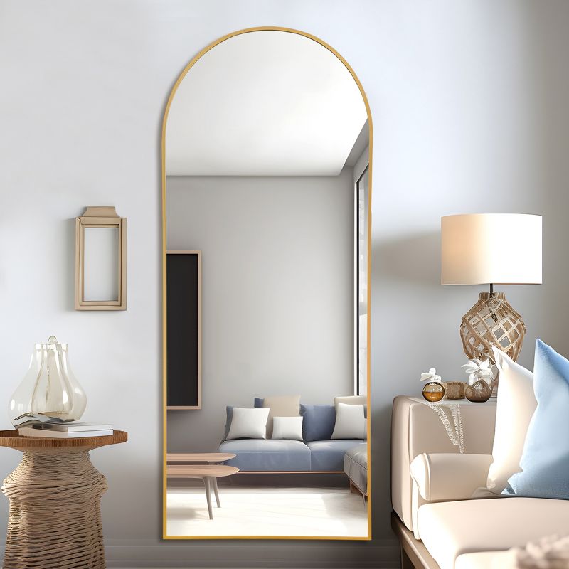 Caroline 64"×21" Floor Mirror, Standing Mirror Smooth Arched Top Mirror, Bedroom Living Room Wall Mirror-The Pop Home, 3 of 9