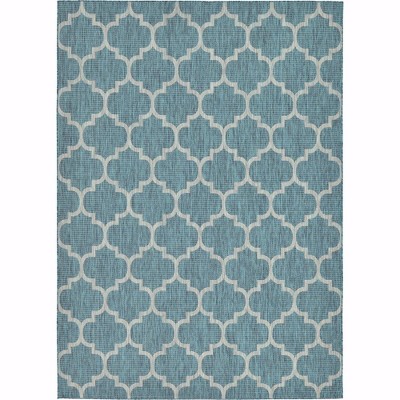 Teal Blue Rectangular Synthetic Outdoor Area Rug - Easy Care and Stain-resistant