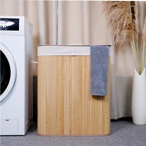 Bamboo Laundry Hamper ,Large-Capacity Storage Basket with Lid ,for Bedroom, Laundry Room, Small Spaces ，Quadrilateral - 1 of 4