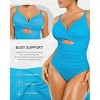 SHAPELLX Tummy Control Swimsuits Women V Neck One Piece Bathing Suit Ruched Push Up Slimming Swimwear Built-in Bra—Blue 38 - 2 of 3