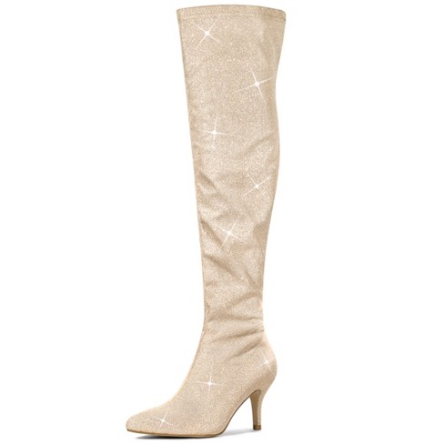 Silver glitter shop knee high boots