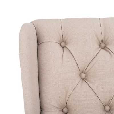 High Back Beige Linen Upholstered Wood Side Chair