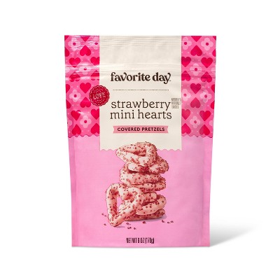 Valentine's Pink Strawberry Flavored Heart Shaped Pretzels with Red Sugar Crystals - 6oz - Favorite Day™