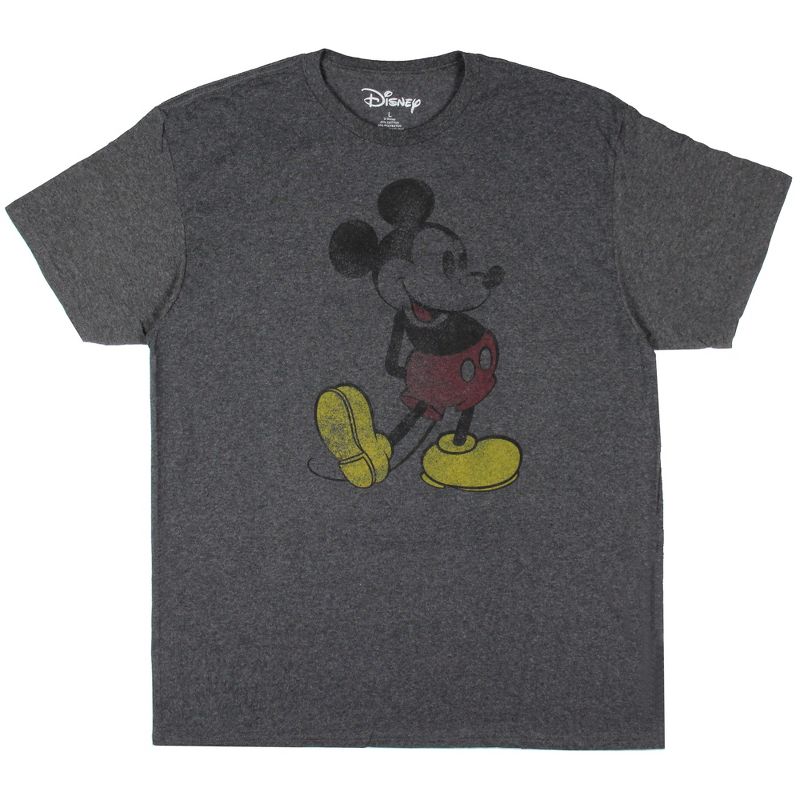 Mickey Mouse Mens' Classic Pose Distressed Washed-Out Graphic Print T-Shirt, 1 of 4