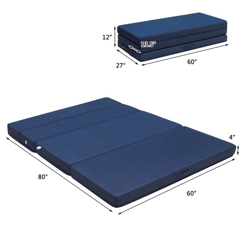 Queen Size 4'' Quart -Fold Foam Folding Mattress Futon Sleepover Sofa Bed Guest, 2 of 11