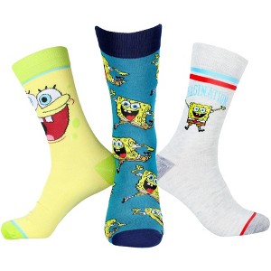 Nickelodeon SpongeBob SquarePants Socks Cartoon Movie Men's 3 Pack Crew Socks Multicoloured - 1 of 4