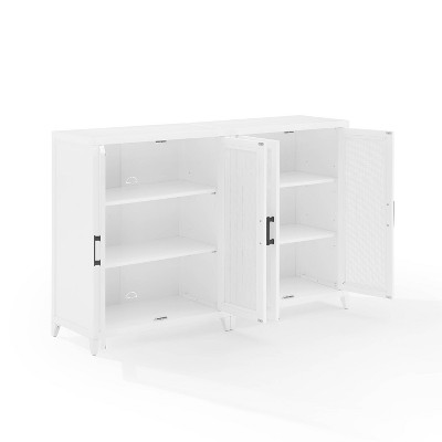 White Freestanding Media Storage Cabinet Set with Poly Rattan Mesh Doors