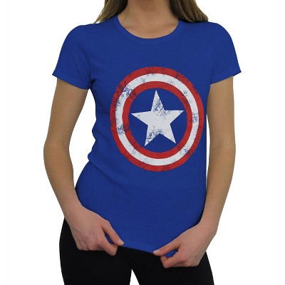 Womens Captain America Distressed Shield Royal T-Shirt