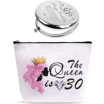 VeryMerryMakering 30th Birthday Makeup Bag And Mirror Gifts for Women, Silver