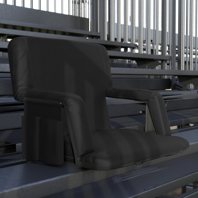 Extra Wide Black Foldable Stadium Chair with Armrests