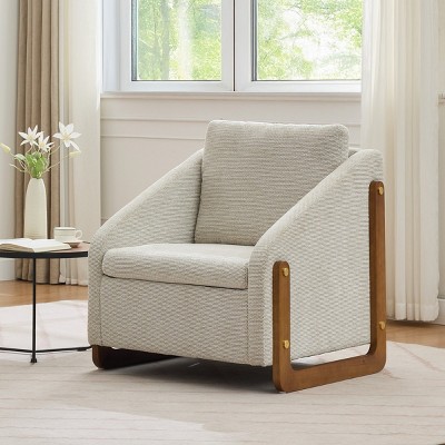 Chenille Armchair with Wooden Side and Nailhead Trim, Modern Accent Chair with Backrest,Upholstered Leisure Chair for Living Room or Bedroom-Koiai