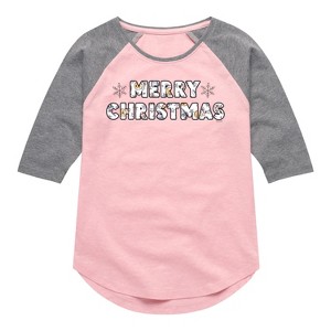 Girls' - Winnie the Pooh - Merry Christmas Shirt Tail Raglan Graphic T-shirt - 1 of 4