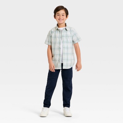 Cat & Jack Boys' Short Sleeve Plaid Poplin Button-Down Shirt - Cat & Jack™ Light Blue/Yellow S — фото 2