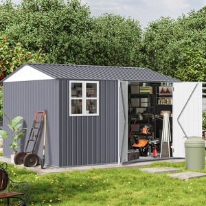 CAVINAS Outdoor Storage Shed Large Metal Tool Sheds with Sliding Doors and Air Vent for Backyard - 1 of 4