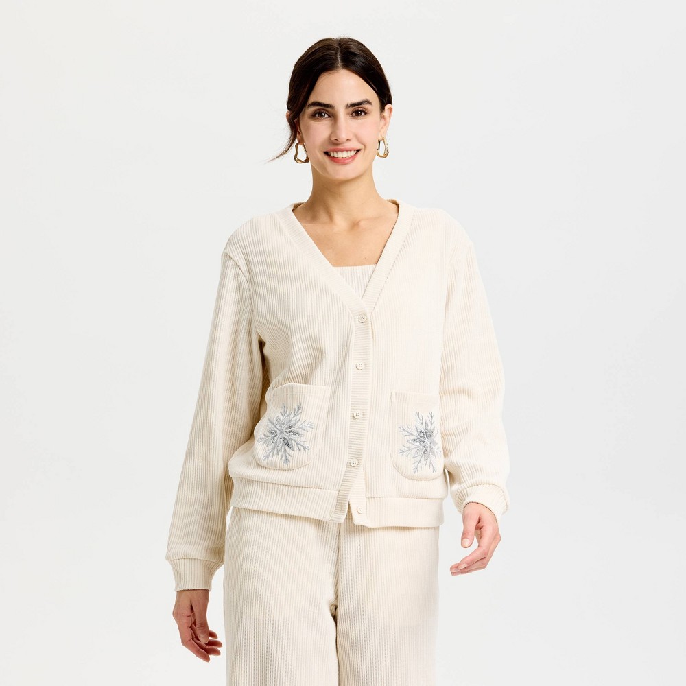 Women's Embroidered Cardigan - Universal Thread™ Beige L