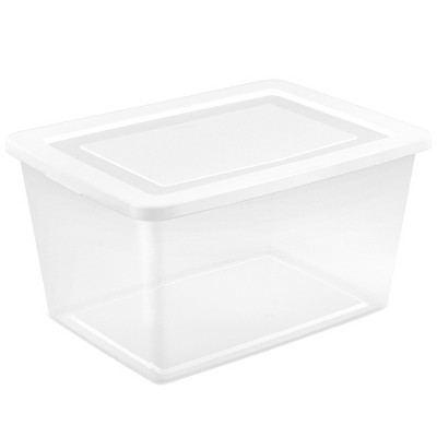 Sterilite Storage Box, 58 Quart Stackable Tote, Clear Plastic Container with Secure Snapping Lids for Home and Office Organization, White, 24 Pack