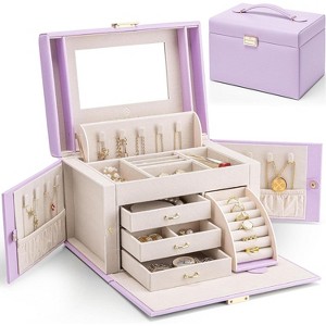 Baroque Style Pink Jewelry Box with Mirror, 3-Drawer Organizer for Bracelets, Earrings, Rings, Necklaces, Mothers Day Gift - 1 of 4