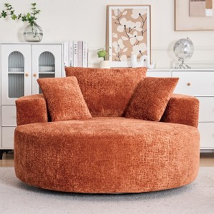 Round Chenille 360° Swivel Barrel Chair with Fluffy Cushion, Space-Saving and Modern Sleeper for Living Room - 1 of 4