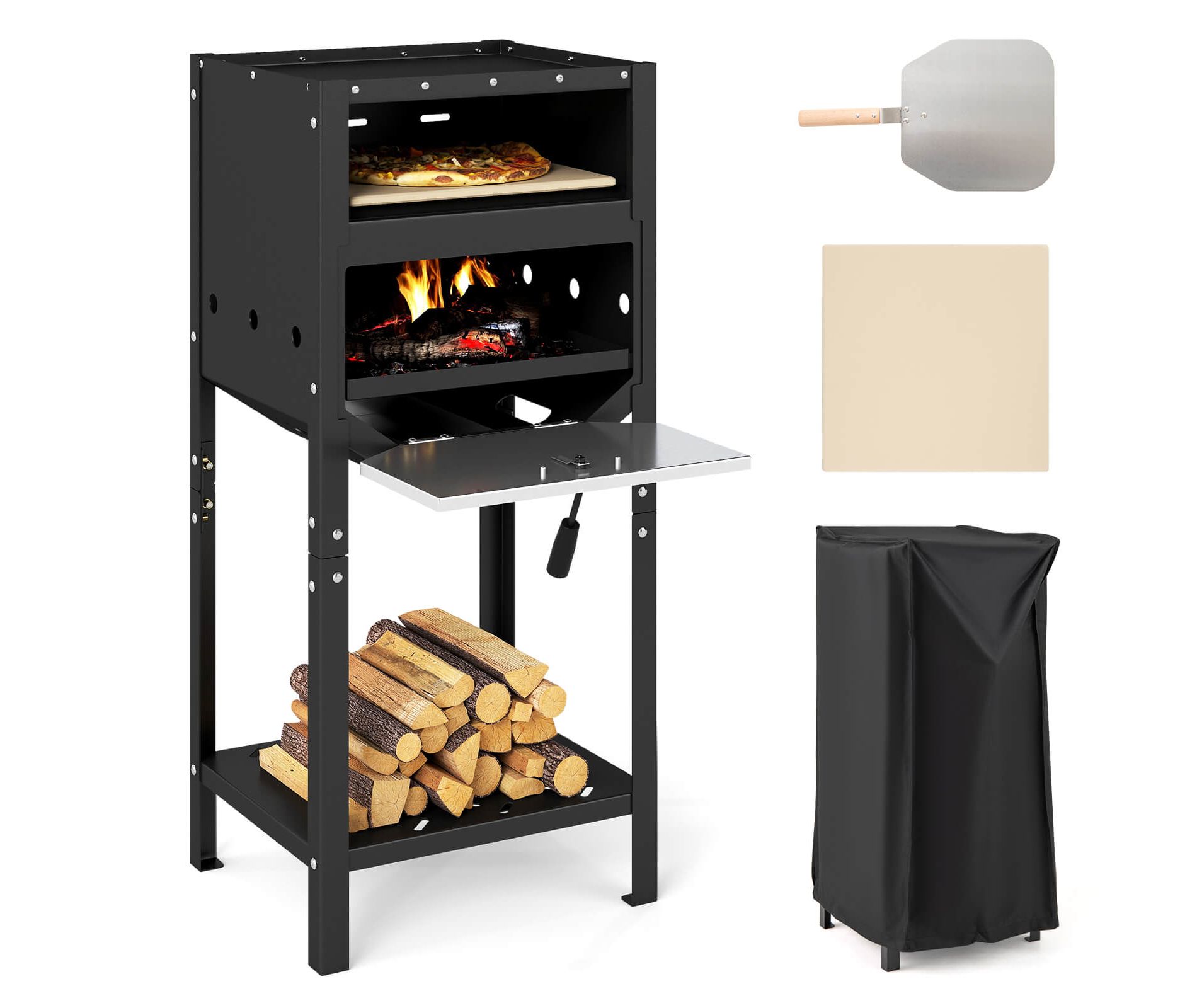 Costway 12" Outdoor Pizza Oven with Ash Tray & Wood Storage Pizza Stone Pizza Peel