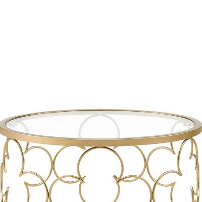Flowie Round Clear Glass Top Gold Metal Nesting Tables