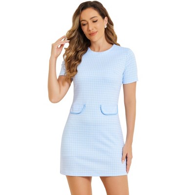 INSPIRE CHIC Women's Work Short Sleeve Vintage Houndstooth Pencil Sheath Dress