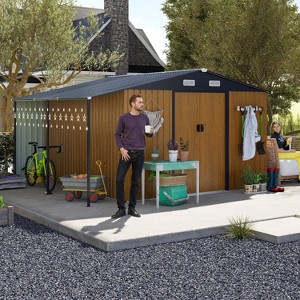 ORRD 10x12ft Metal Storage Shed, Lockable Outdoor Shed w/Sliding Door Ramp, Galvanized Steel Tool Shed, Garden & Backyard Utility Shed - 1 of 4