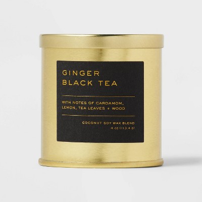 4oz Lidded Metal Jar Black Label Ginger Black Tea Candle - Threshold™