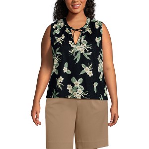 Lands' End Women's Linen Blend Notch Neck Swing Tank Top - 1 of 4