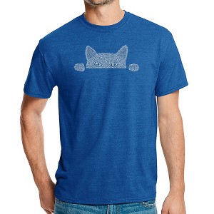 LA Pop Art Men's Premium Blend Word Art T-shirt - Peeking Cat - 1 of 4