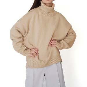 Women's Oversized Knit Sweater High Neck Pullover Casual Loose Fit Long Sleeve Turtleneck Top - 1 of 4
