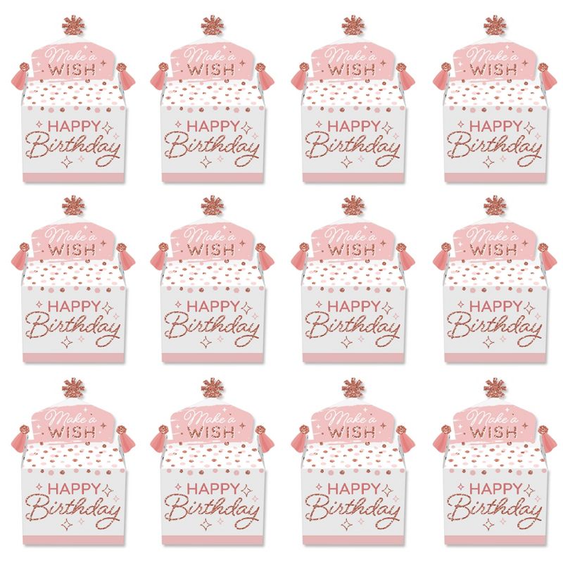 Big Dot of Happiness Pink Rose Gold Birthday - Treat Box Party Favors - Happy Birthday Party Goodie Gable Boxes - Set of 12, 5 of 9