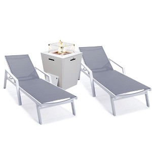 LeisureMod Marlin Patio Lounge Chairs with Arms and Fire Pit Side Table - White Trim, Set of 2 - 1 of 4