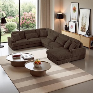 Polibi Oversized U-Shaped Sectional Sofa with Plush Corduroy Upholstery - 1 of 4
