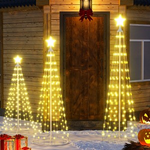 Hooseng 3-Piece Christmas Lighted Cone Tree Set, Holiday Decoration Artificial Xmas Tree with 448 Warm Yellow Led Lights, 4FT 5FT 6FT Display Set - 1 of 4