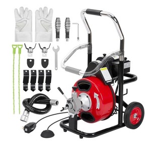 Drain Cleaner Machine, Portable Auto Feed Sewer Snake Auger on Wheels, Drain Cleaning Machine with 4 Cutters & Air-Activated Foot Switch - 1 of 4