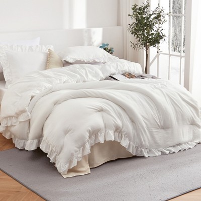 Ruffle Comforter Set, Soft Washed Microfiber Lightweight & Fluffy All-Season Ruffled Bedding Comforter Set