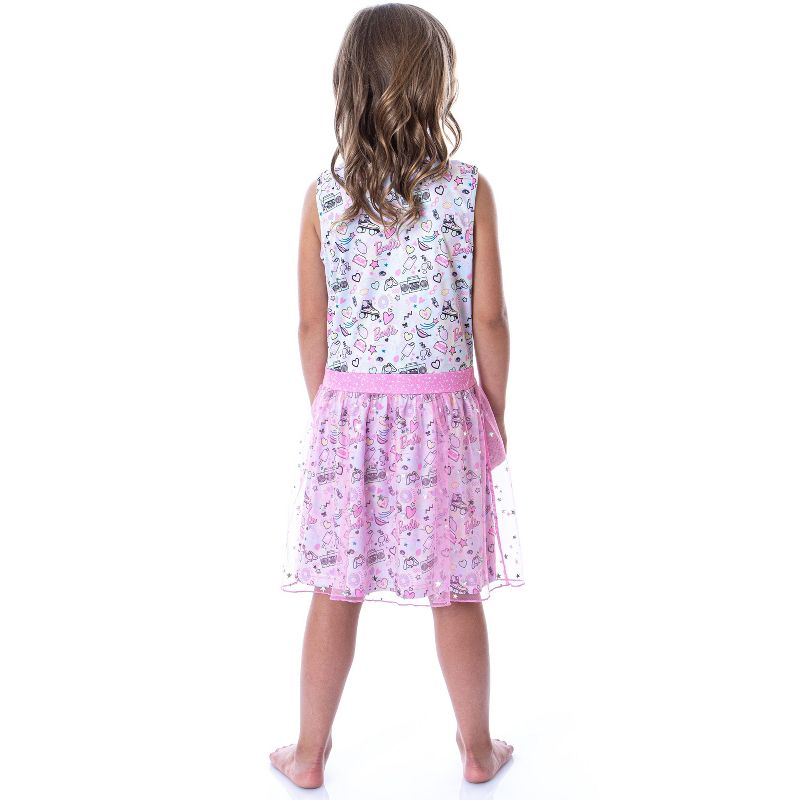 Barbie Girls' Tie-Dye Kids Tank Nightgown Pajama With Tulle Skirt Overlay Multicolor, 4 of 5