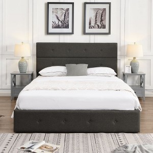 Upholstered Full Size Platform Bed With Underneath Storage Bed For Girls Boys Bedroom Linen Corner Storage Platform Bed - 1 of 4