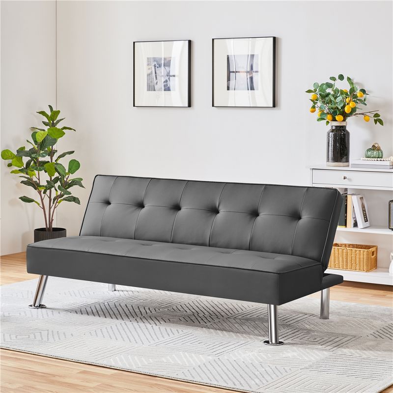 Yaheetech Faux Leather Adjustable Convertible Sofa Bed Couch Futon for Living Room, 3 of 11