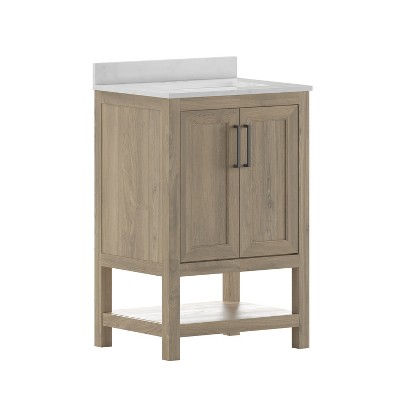 Vega 24'' Brown MDF Bathroom Vanity with Carrara Marble Top