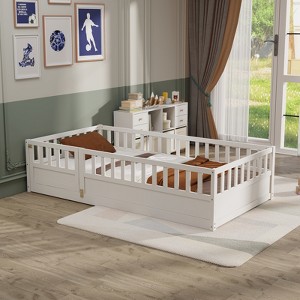 NicBex Toddler Floor Bed,Twin/Full Size Floor Bed Frame with High Security Barrier and Door,Montessori Floor Bed for Kids - 1 of 4