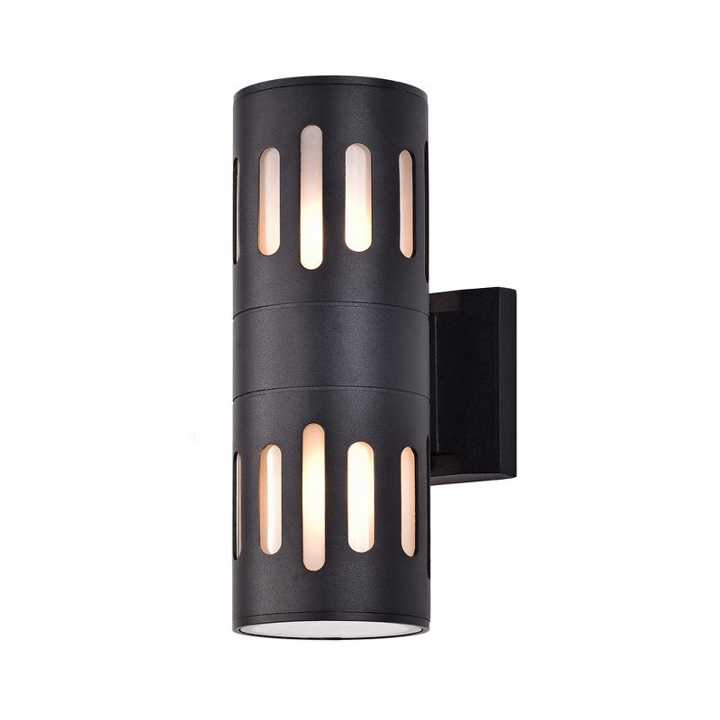 C Cattleya 2-Light Black Die-Cast Aluminum Cylinder Outdoor Wall Sconce, 1 of 8