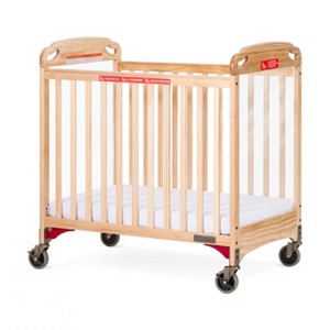 Child Craft Safe Haven Daycare Evacuation Wooden Compact Portable Crib with 4" Casters, Durable Construction, Fits Through Doorways (Natural) - 1 of 4